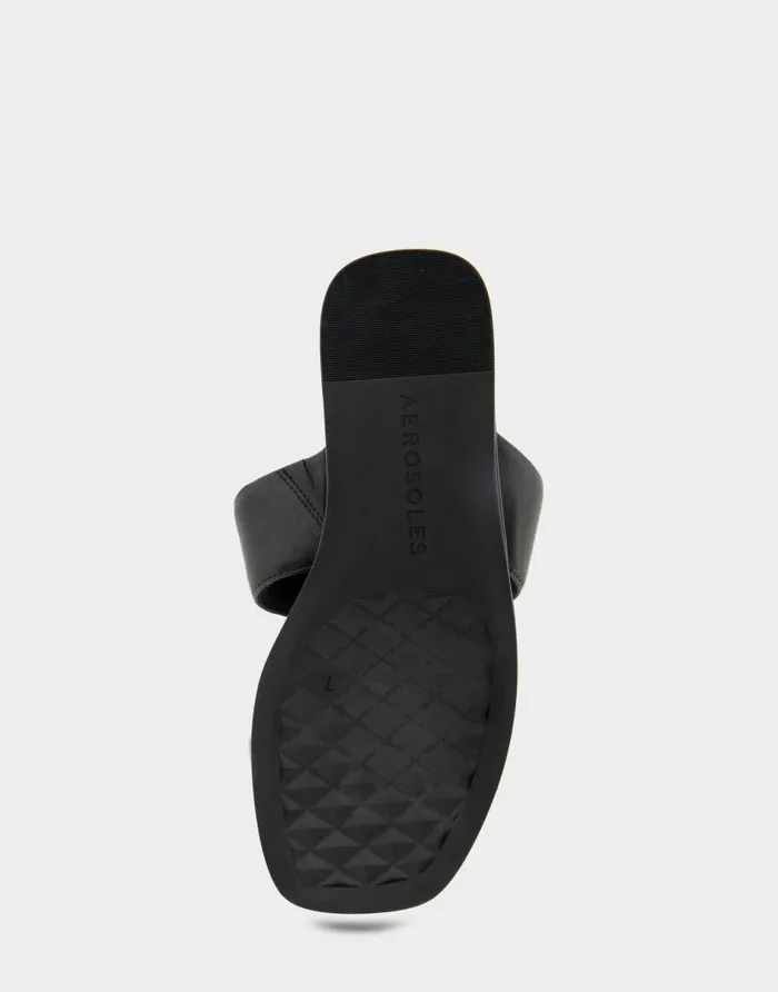 Aerosoles Comfortable Women039s Thong Mini Wedge Sandal In Black Leather Black Leather Women Clogs and Mules