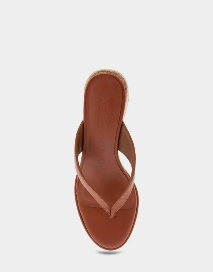 Aerosoles Comfortable Women039s Wedge Thong Sandal In Gingerbread Faux Leather Gingerbread Faux Leather Women Dress