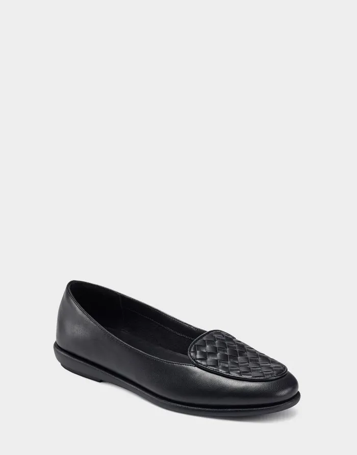 Aerosoles Comfortable Women039s Woven Plug Loafer In Black Faux Leather Black Faux Leather Women Clogs and Mules