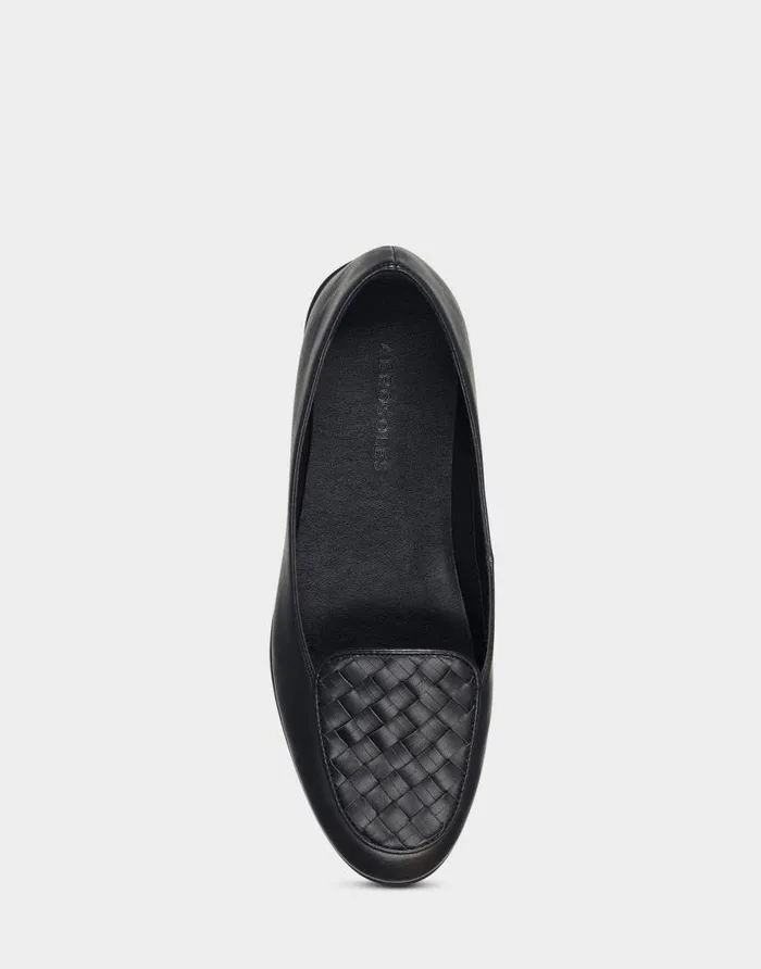Aerosoles Comfortable Women039s Woven Plug Loafer In Black Faux Leather Black Faux Leather Women Clogs and Mules
