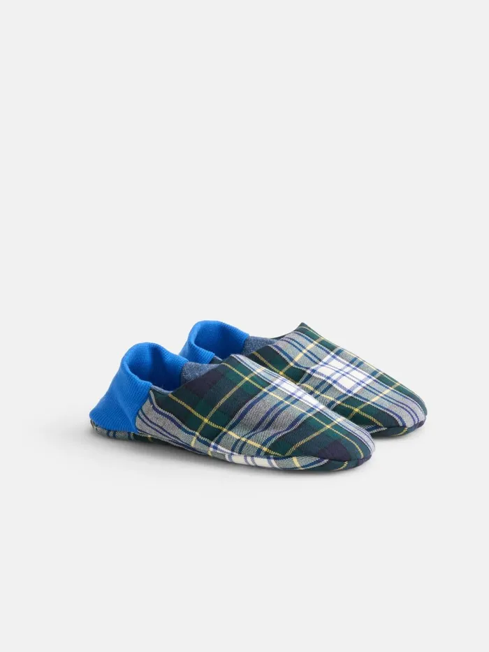Alex Mill Men Wool Plaid House Shoes Blue