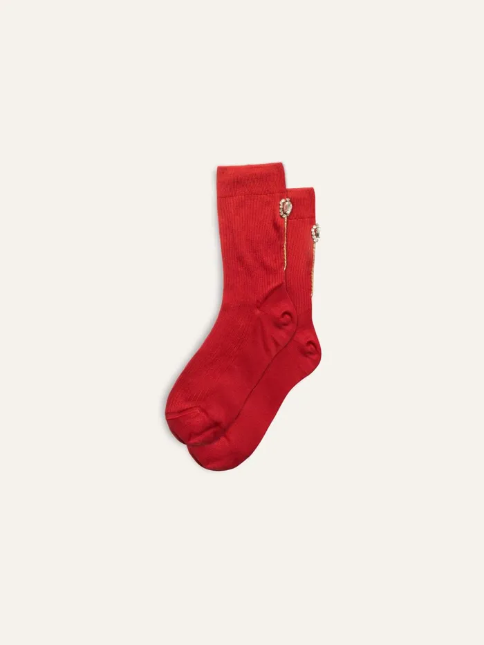 Alex Mill Women Maria La Rosa Embellished Socks Red