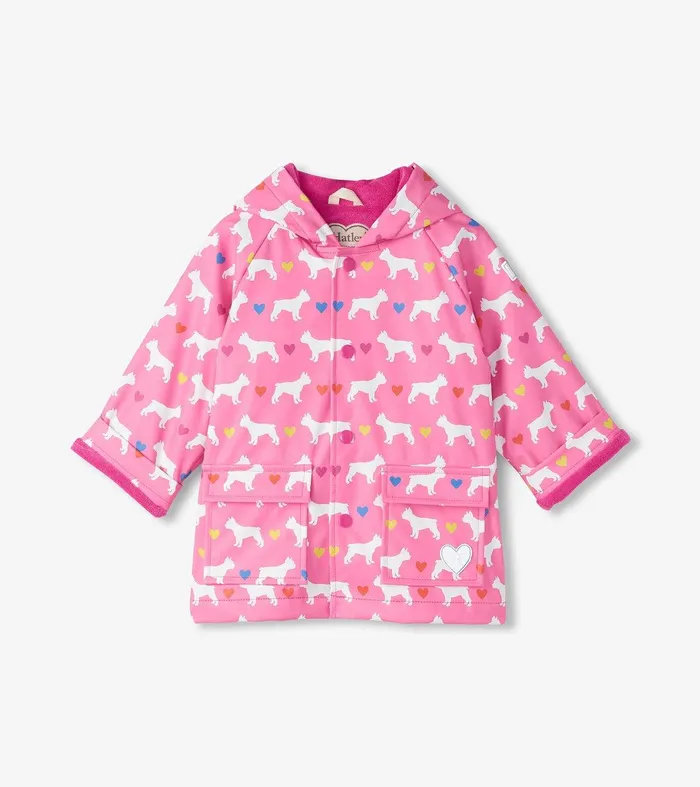 Baby and Toddler Girls French Bulldogs ButtonUp Rain Jacket Hatley