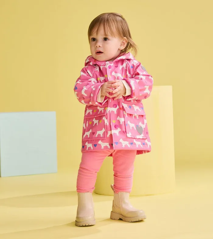 Baby and Toddler Girls French Bulldogs ButtonUp Rain Jacket Hatley