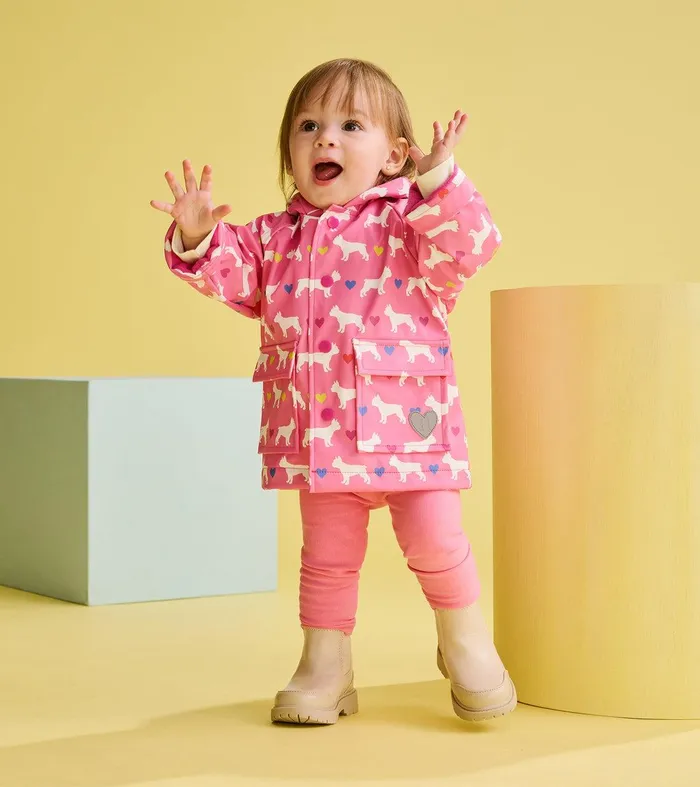 Baby and Toddler Girls French Bulldogs ButtonUp Rain Jacket Hatley