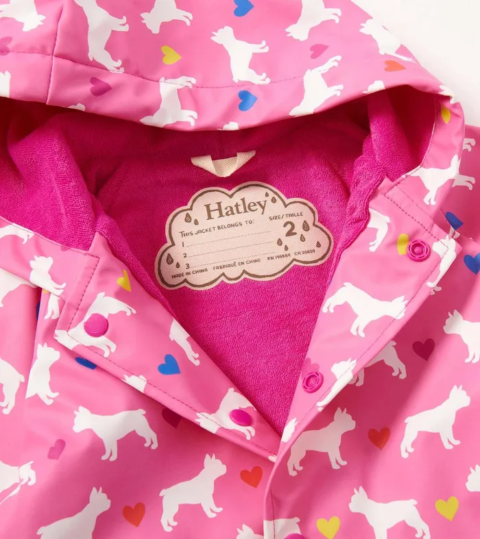 Baby and Toddler Girls French Bulldogs ButtonUp Rain Jacket Hatley