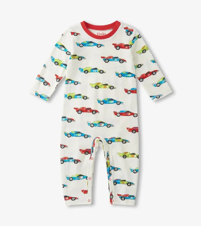 Baby Boys Water Colour Racecars Long Sleeve Romper Hatley
