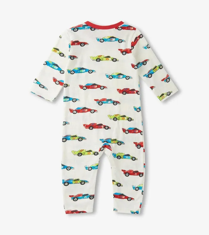 Baby Boys Water Colour Racecars Long Sleeve Romper Hatley