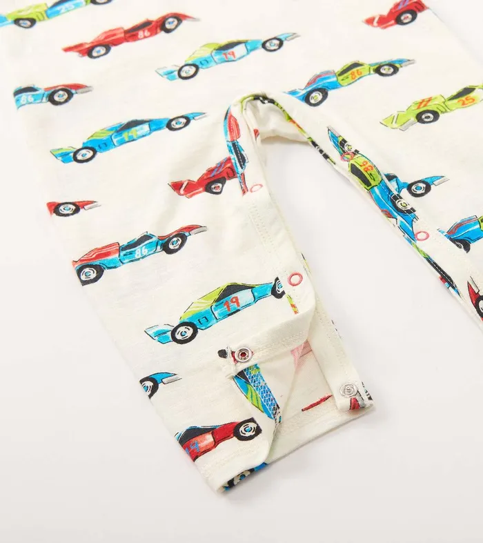 Baby Boys Water Colour Racecars Long Sleeve Romper Hatley