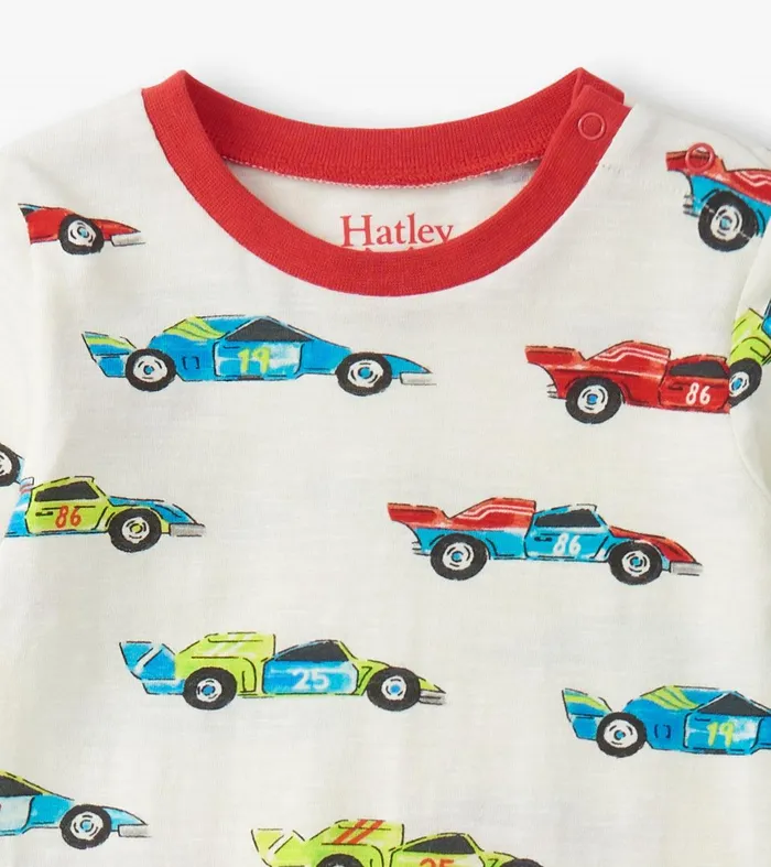Baby Boys Water Colour Racecars Long Sleeve Romper Hatley