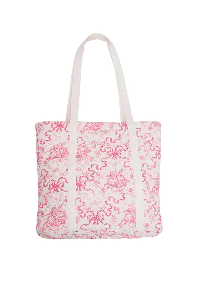 Bags and Travel Women LoveShackFancy Henderson Cotton Bow Print Tote Bubblegum Blast Bags and Travel Women LoveShackFancy Henderson Cotton Bow Print Tote Bubblegum Blast