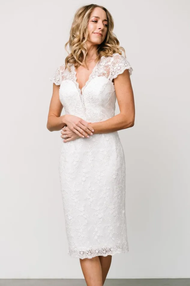 Baltic Born Bridal Women Oriana Embossed Shimmer Midi Dress Off White Baltic Born Bridal Women Oriana Embossed Shimmer Midi Dress Off White