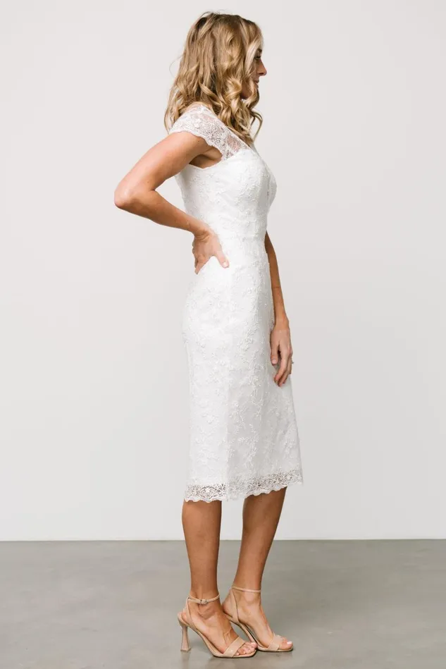 Baltic Born Bridal Women Oriana Embossed Shimmer Midi Dress Off White Baltic Born Bridal Women Oriana Embossed Shimmer Midi Dress Off White