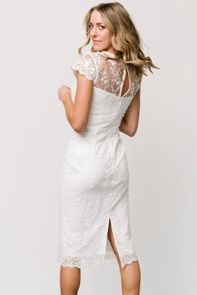 Baltic Born Bridal Women Oriana Embossed Shimmer Midi Dress Off White Baltic Born Bridal Women Oriana Embossed Shimmer Midi Dress Off White
