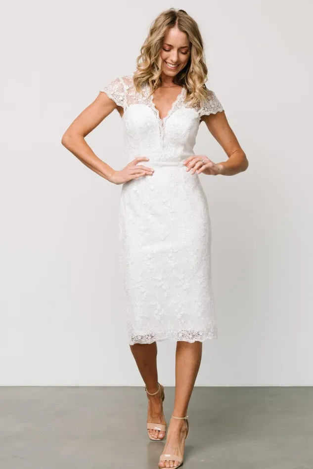 Baltic Born Bridal Women Oriana Embossed Shimmer Midi Dress Off White Baltic Born Bridal Women Oriana Embossed Shimmer Midi Dress Off White