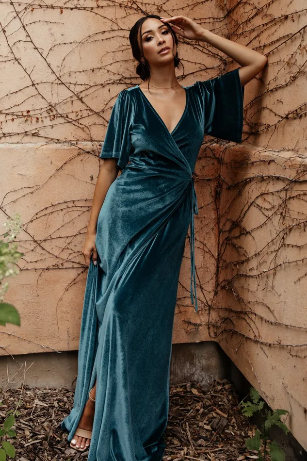 Baltic Born Bump Friendly Women Meghan Velvet Wrap Maxi Dress Persian Blue