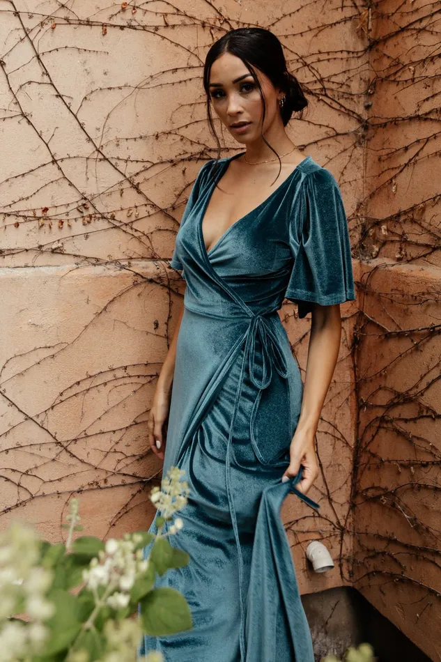 Baltic Born Bump Friendly Women Meghan Velvet Wrap Maxi Dress Persian Blue Baltic Born Bump Friendly Women Meghan Velvet Wrap Maxi Dress Persian Blue