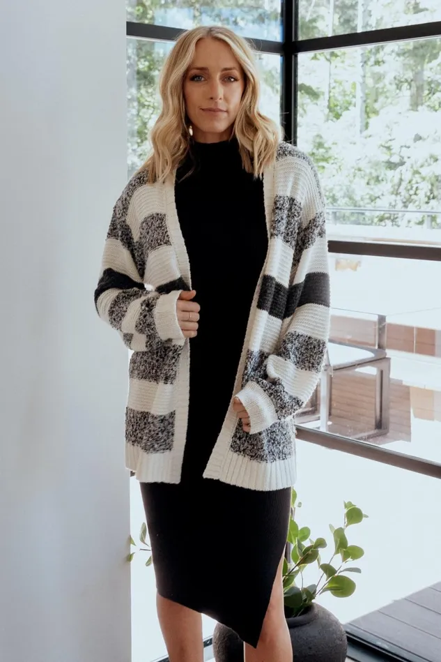 Baltic Born Cardigans Women Banff Stripe Cardigan Black Ivory