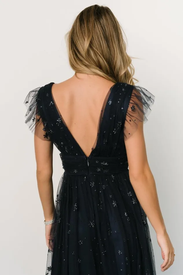 Baltic Born Embellished Sequin Women Chiara Shimmer Midi Dress Navy