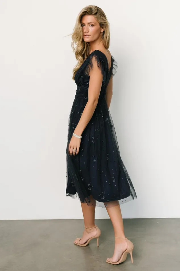 Baltic Born Embellished Sequin Women Chiara Shimmer Midi Dress Navy