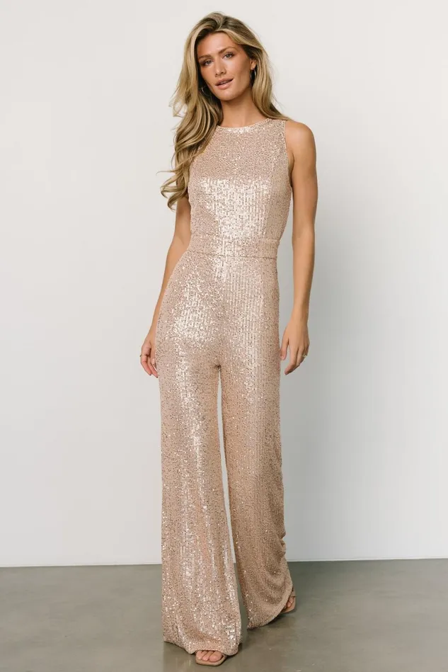 Baltic Born Embellished Sequin Women Hillary Sequin Jumpsuit Rose Gold