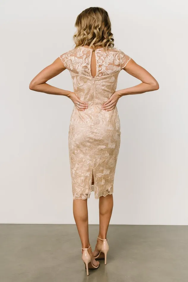 Baltic Born Embellished Sequin Women Jacqueline Embossed Midi Dress Champagne Baltic Born Embellished Sequin Women Jacqueline Embossed Midi Dress Champagne