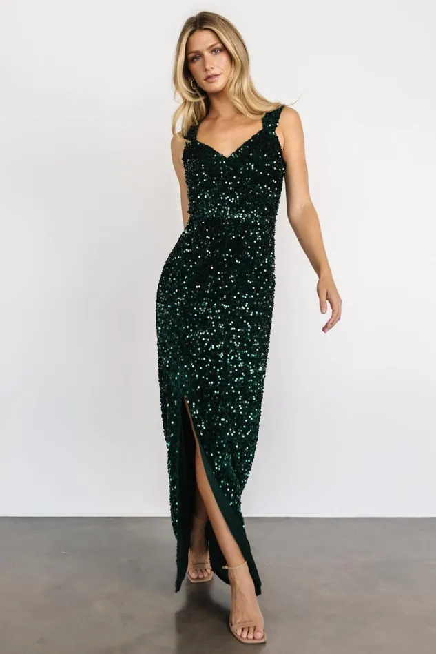 Baltic Born Embellished Sequin Women Marilyn Sequin Maxi Gown Emerald