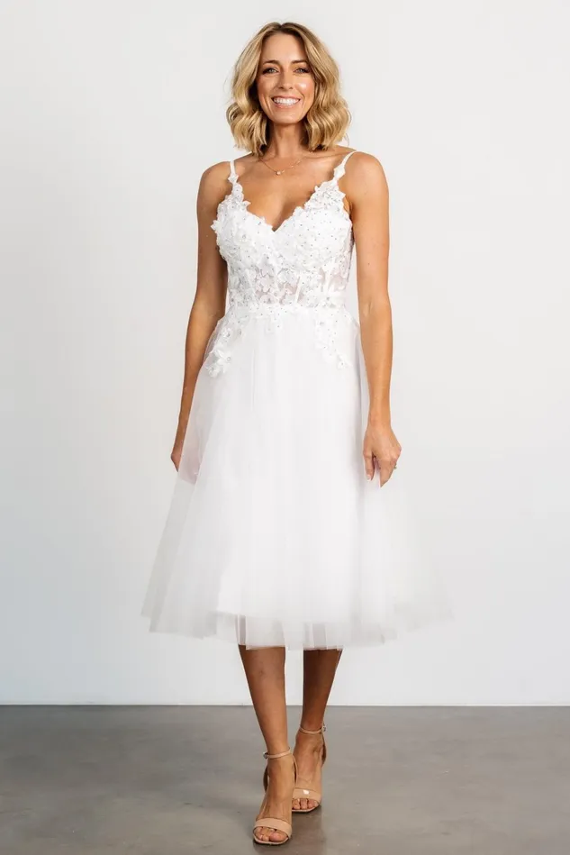 Baltic Born Embellished Sequin Women Noelle Shimmer Midi Dress Off White