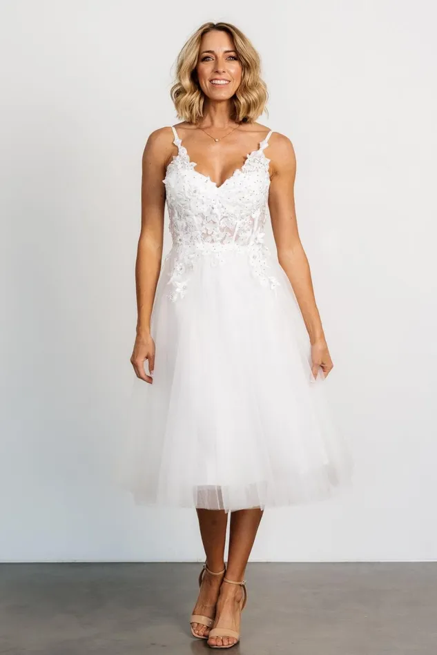 Baltic Born Embellished Sequin Women Noelle Shimmer Midi Dress Off White