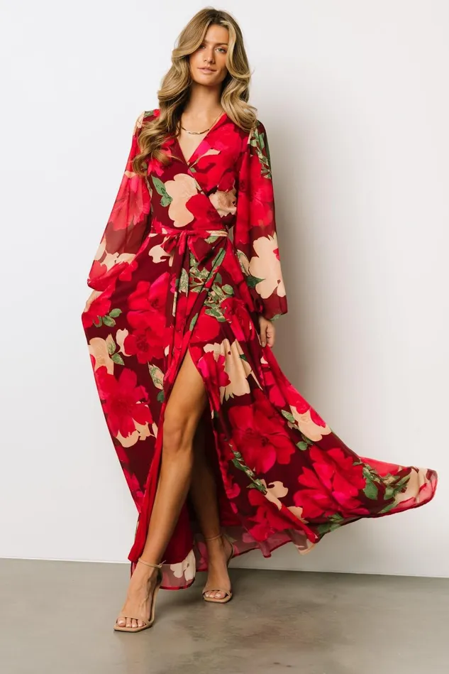 Baltic Born Maxi Dresses Women Katinka Wrap Maxi Dress Burgundy Multi Floral