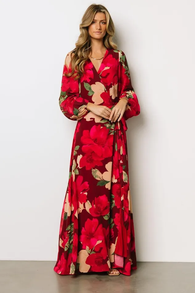 Baltic Born Maxi Dresses Women Katinka Wrap Maxi Dress Burgundy Multi Floral Baltic Born Maxi Dresses Women Katinka Wrap Maxi Dress Burgundy Multi Floral