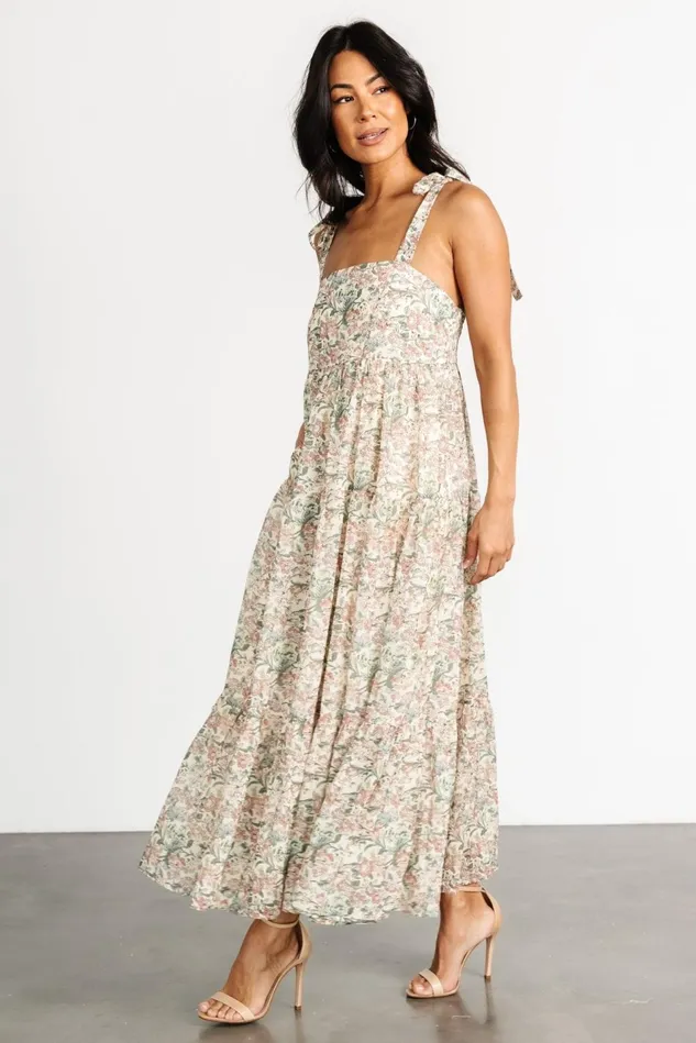 Baltic Born Maxi Dresses Women Lelisa Shoulder Tie Dress Cream Floral Baltic Born Maxi Dresses Women Lelisa Shoulder Tie Dress Cream Floral
