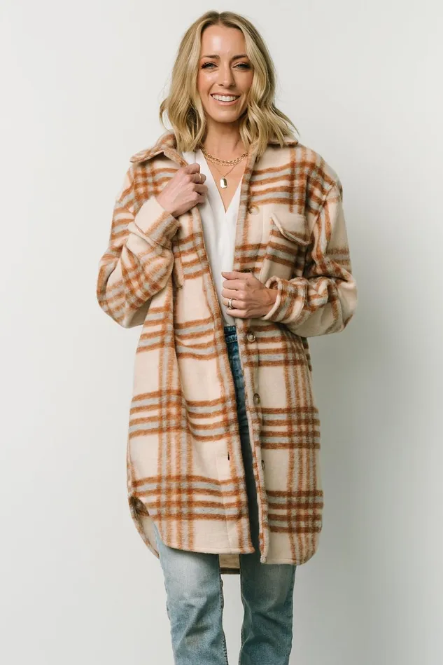 Baltic Born Outerwear Women Durango Plaid Shacket Oatmeal Mocha