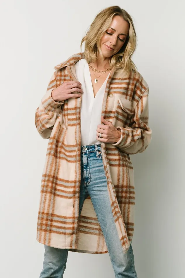 Baltic Born Outerwear Women Durango Plaid Shacket Oatmeal Mocha Baltic Born Outerwear Women Durango Plaid Shacket Oatmeal Mocha