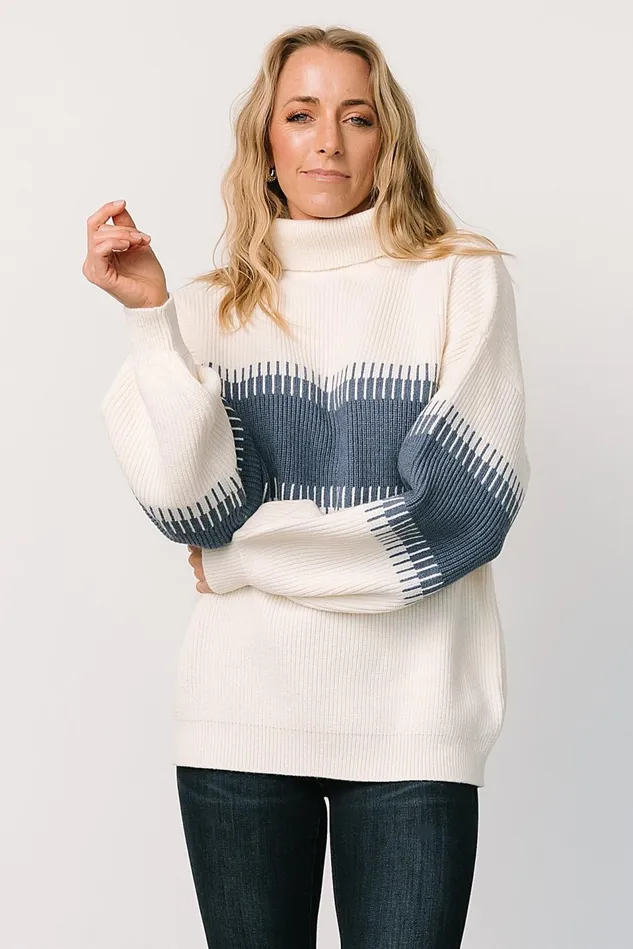 Baltic Born Sweaters Women Antonov Turtle Neck Sweater Blue Cream Baltic Born Sweaters Women Antonov Turtle Neck Sweater Blue Cream