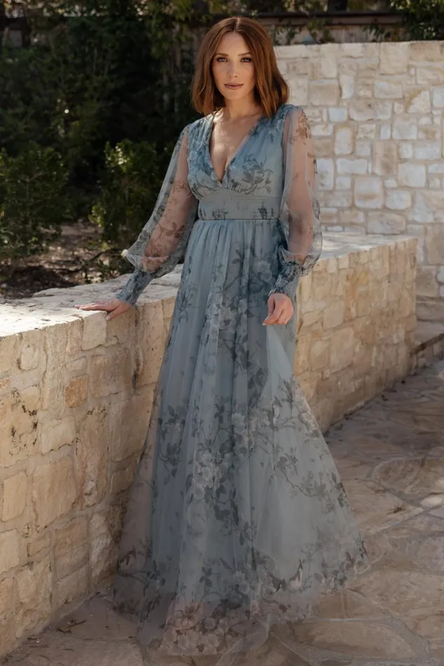 Baltic Born Tulle Styles Women Layla Tulle Maxi Dress Dusty Blue Floral