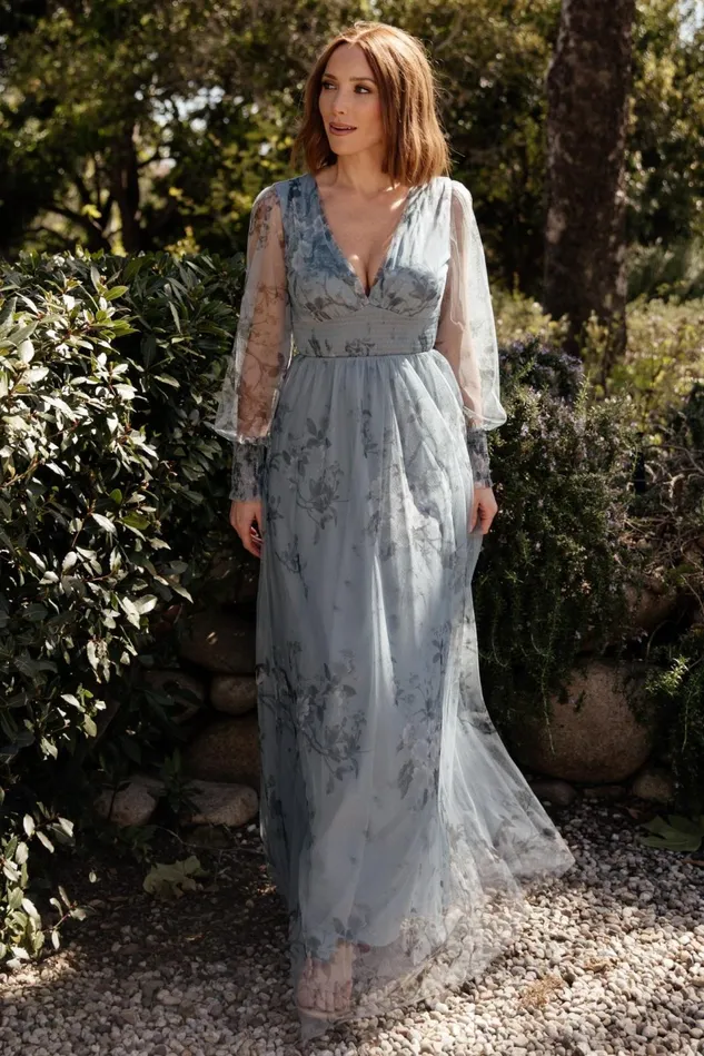 Baltic Born Tulle Styles Women Layla Tulle Maxi Dress Dusty Blue Floral