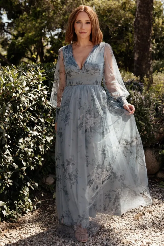 Baltic Born Tulle Styles Women Layla Tulle Maxi Dress Dusty Blue Floral