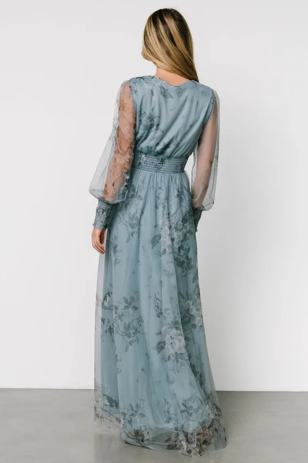 Baltic Born Tulle Styles Women Layla Tulle Maxi Dress Dusty Blue Floral