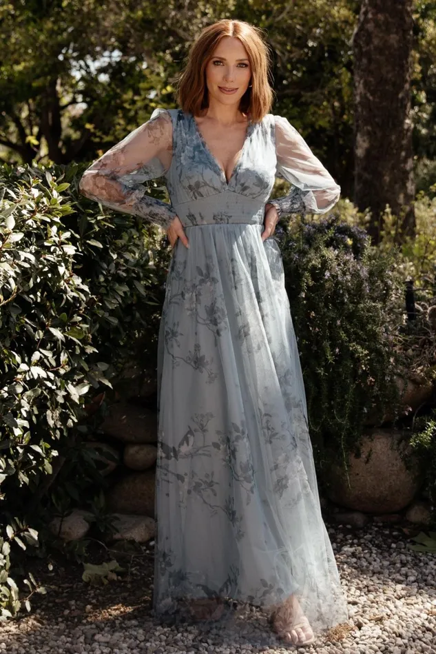 Baltic Born Tulle Styles Women Layla Tulle Maxi Dress Dusty Blue Floral