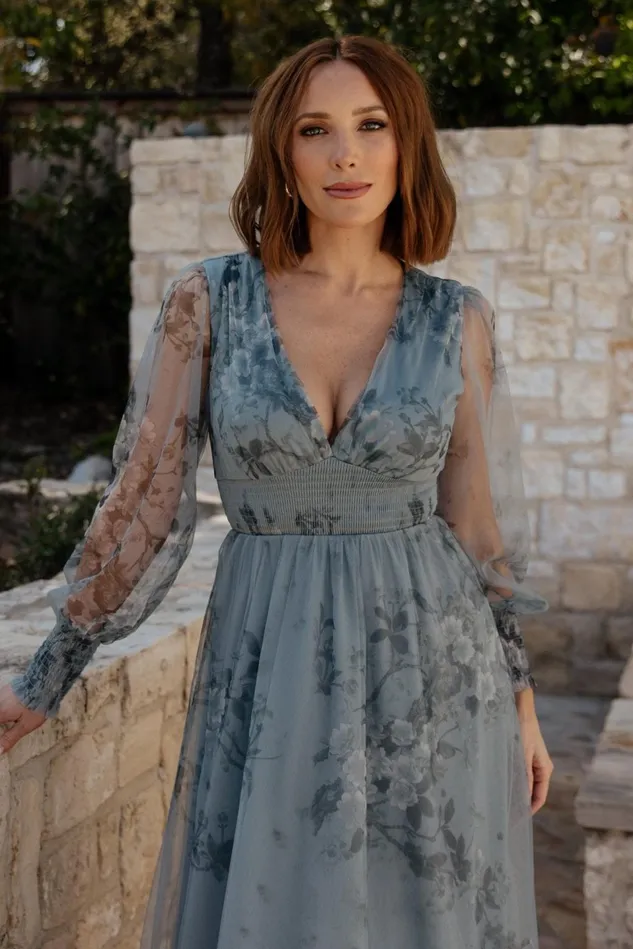 Baltic Born Tulle Styles Women Layla Tulle Maxi Dress Dusty Blue Floral