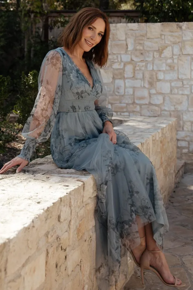 Baltic Born Tulle Styles Women Layla Tulle Maxi Dress Dusty Blue Floral