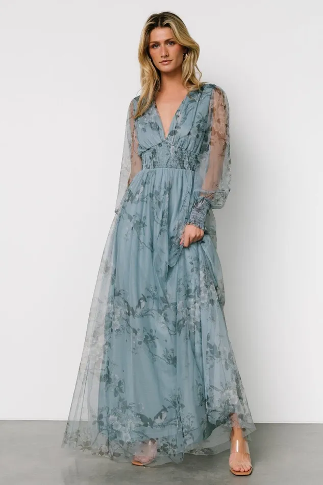 Baltic Born Tulle Styles Women Layla Tulle Maxi Dress Dusty Blue Floral