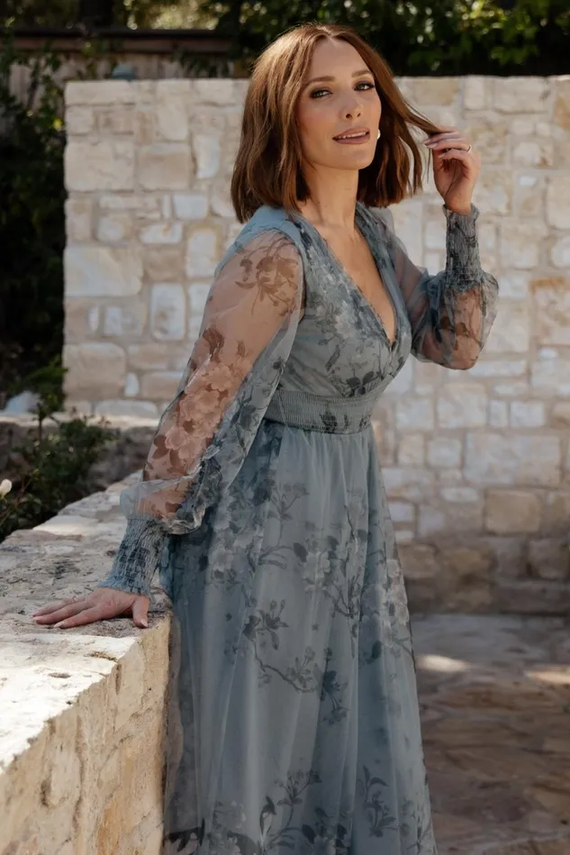 Baltic Born Tulle Styles Women Layla Tulle Maxi Dress Dusty Blue Floral