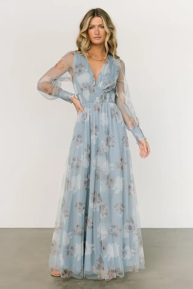 Baltic Born Tulle Styles Women Layla Tulle Maxi Dress Light Blue Floral