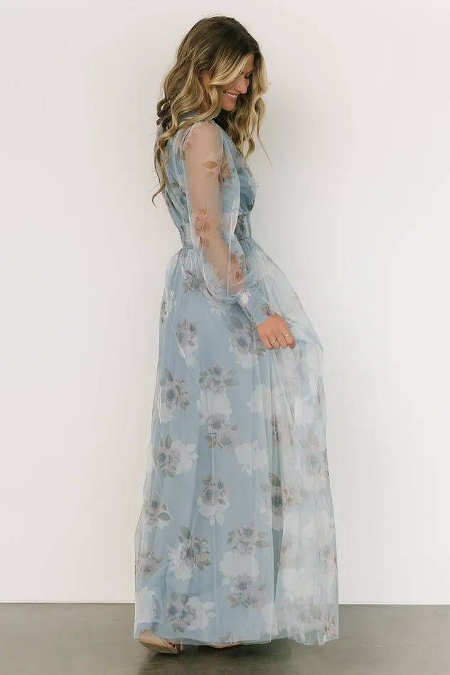 Baltic Born Tulle Styles Women Layla Tulle Maxi Dress Light Blue Floral