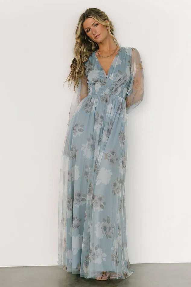Baltic Born Tulle Styles Women Layla Tulle Maxi Dress Light Blue Floral