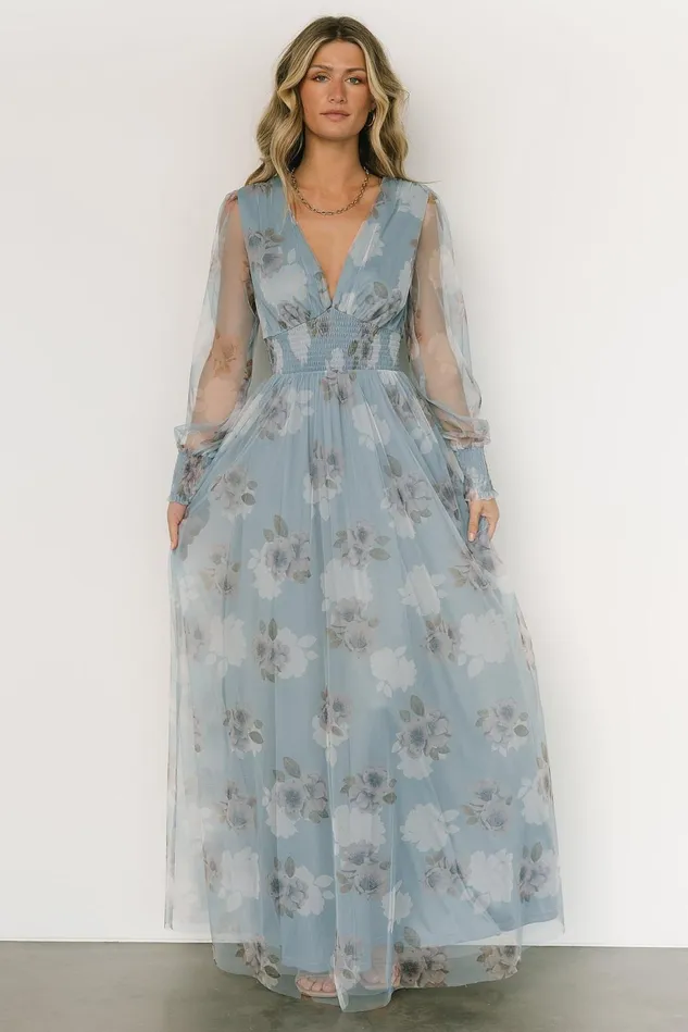 Baltic Born Tulle Styles Women Layla Tulle Maxi Dress Light Blue Floral