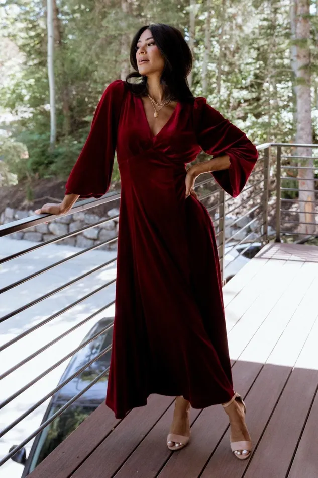 Baltic Born Wedding Guest Women Adelita Velvet Maxi Dress Merlot