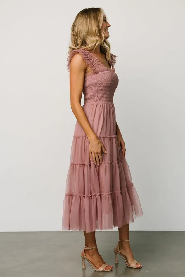 Baltic Born Wedding Guest Women Emma Smocked Tulle Dress Dusty Rose Baltic Born Wedding Guest Women Emma Smocked Tulle Dress Dusty Rose